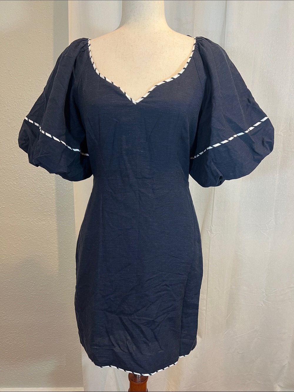 Hyacinth House Navy with Striped Piping Keel Mini Dress Size S. NWOT